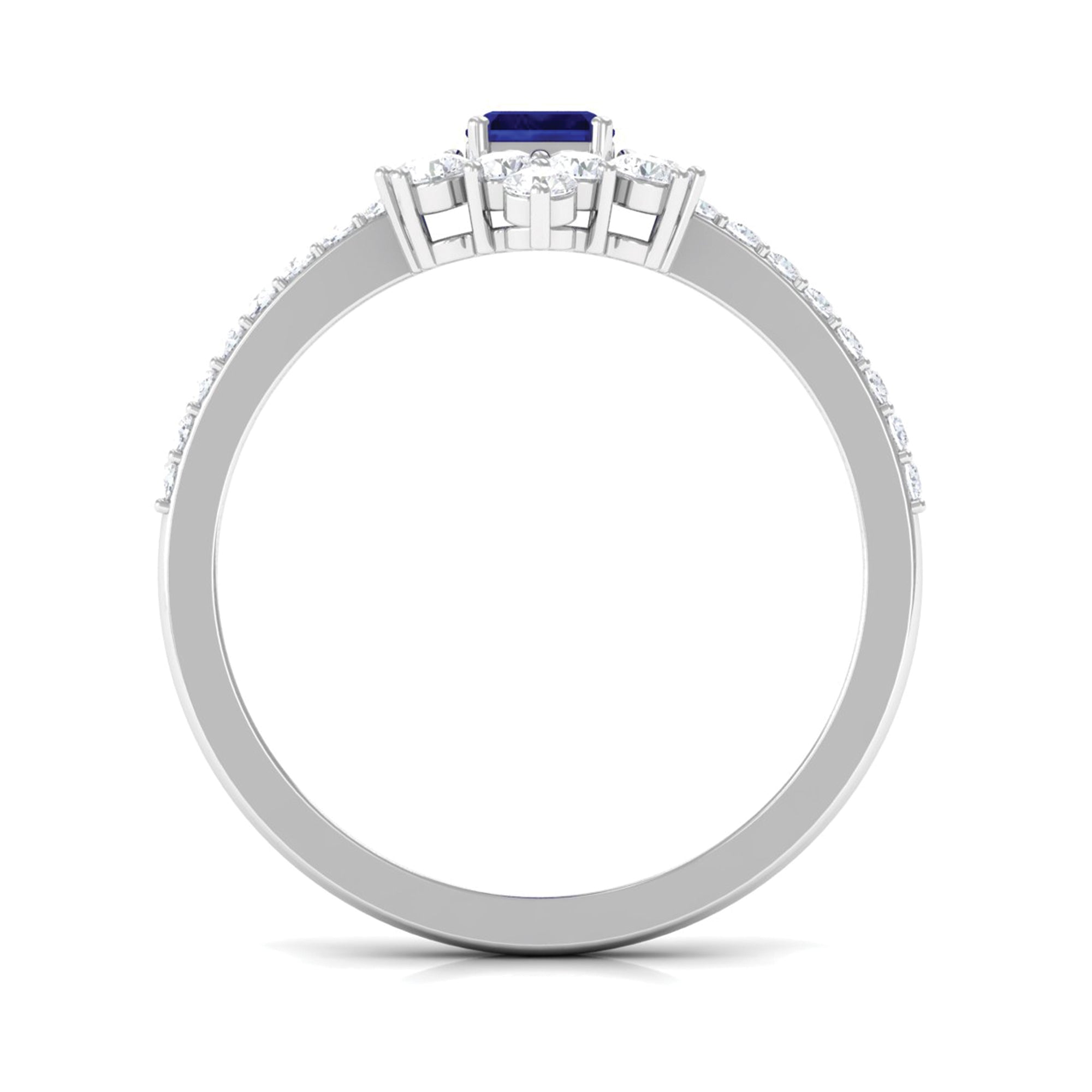 Octagon Blue Sapphire and Diamond Halo Engagement Ring Blue Sapphire - ( AAA ) - Quality - Rosec Jewels