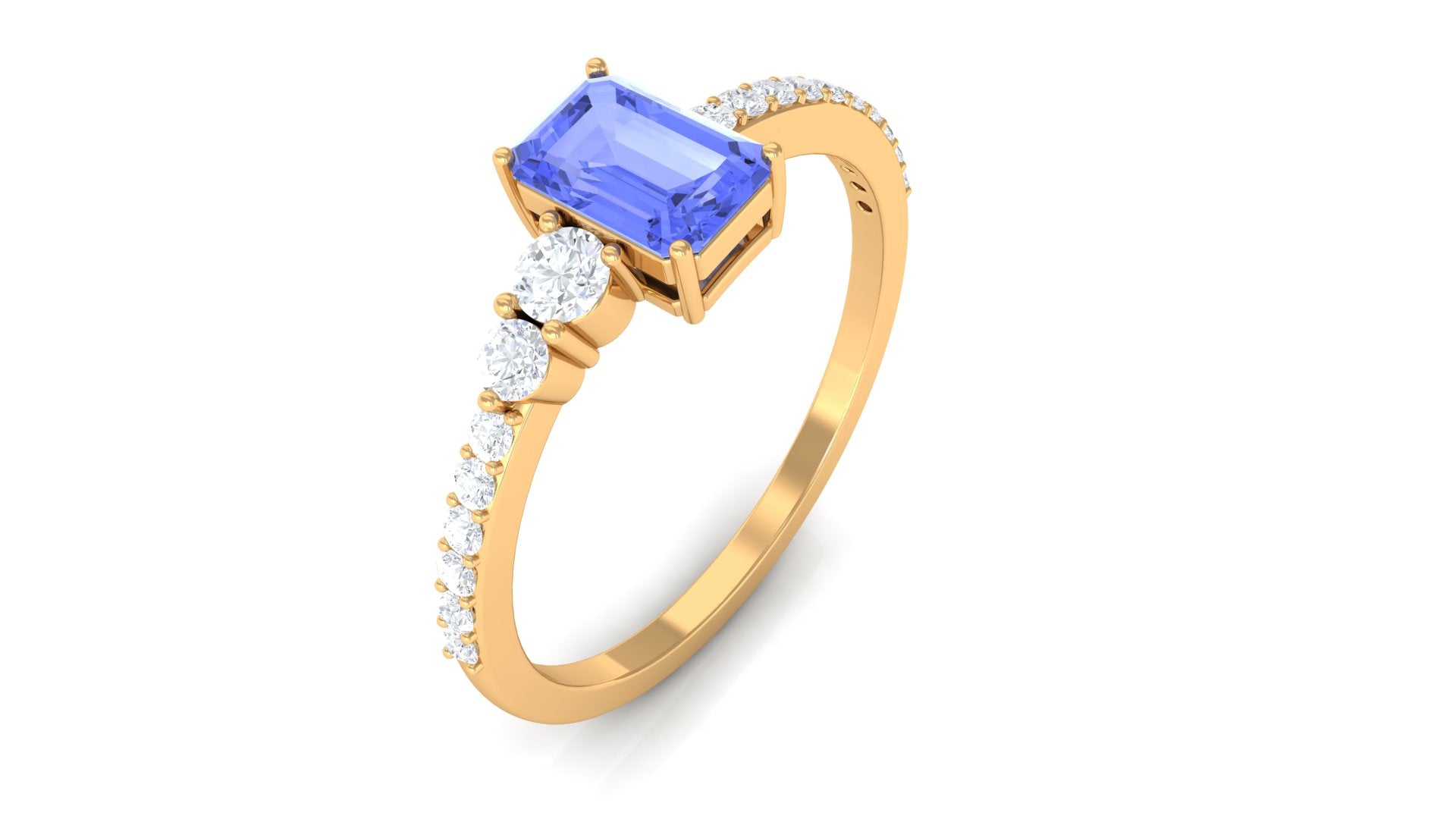 Emerald Cut Tanzanite Solitaire Ring with Diamond Tanzanite - ( AAA ) - Quality - Rosec Jewels