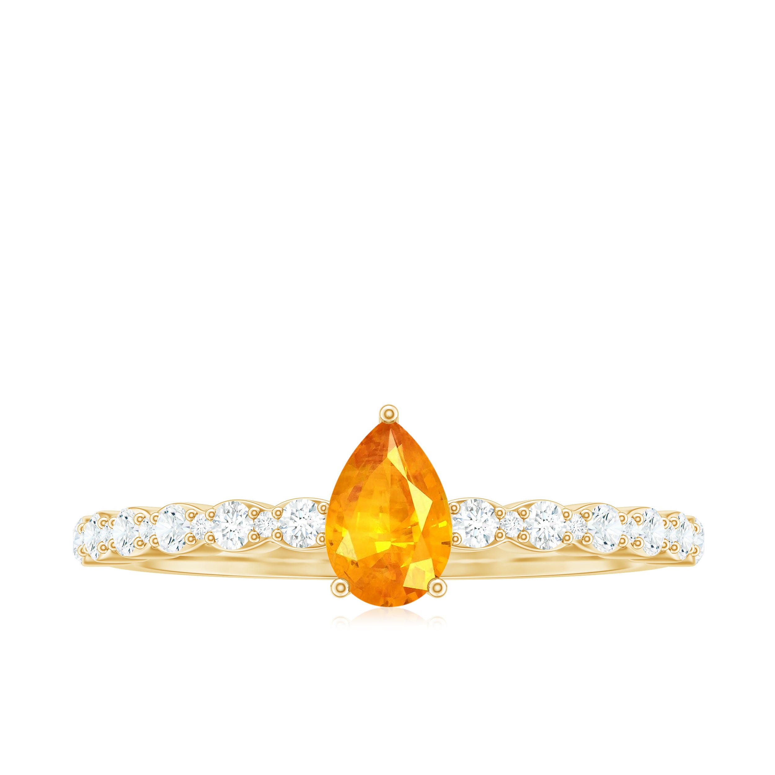 Pear Cut Orange Sapphire Engagement Ring with Diamond Side Stones Orange Sapphire - ( AAA ) - Quality - Rosec Jewels