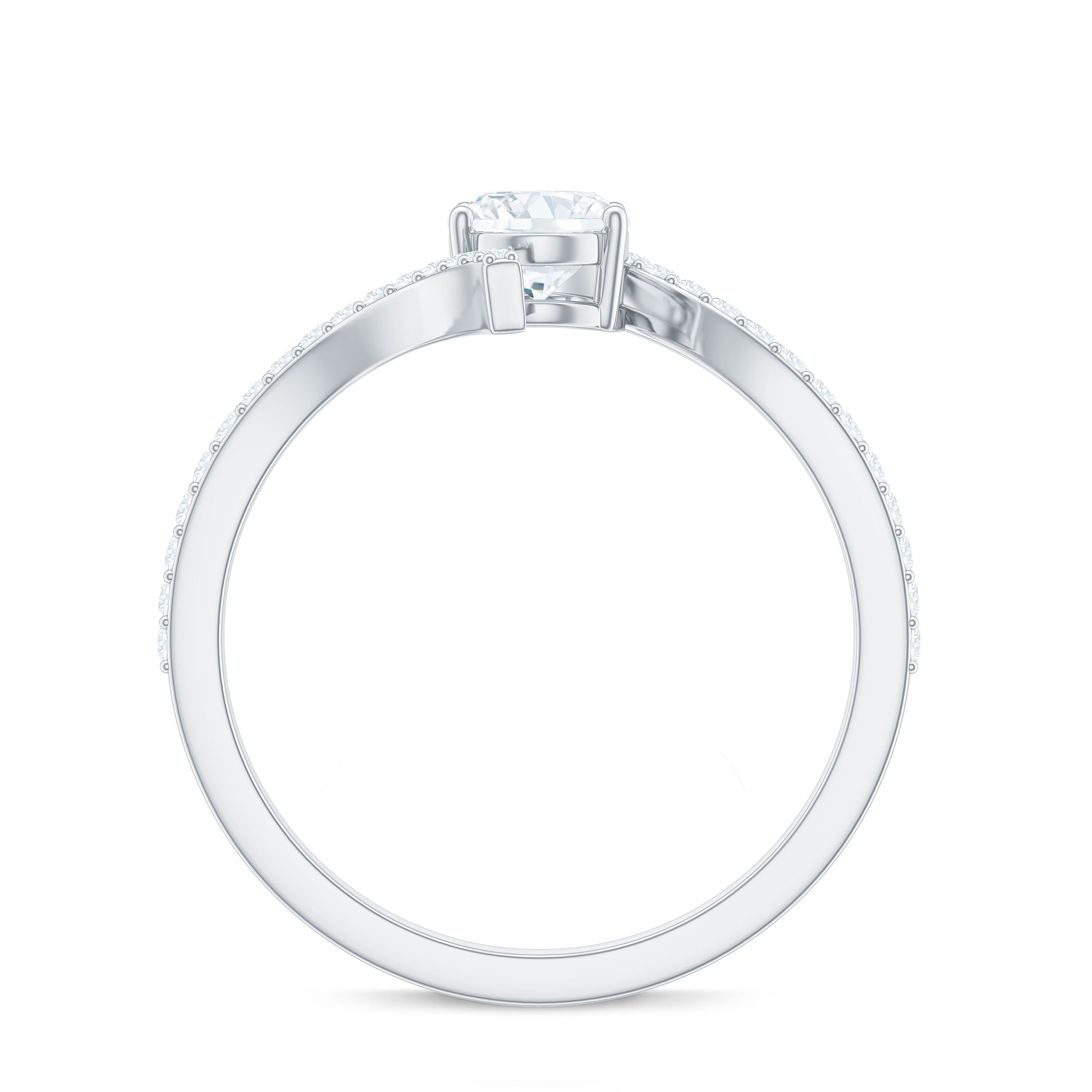 Minimal Moissanite Bypass Engagement Ring in Gold Moissanite - ( D-VS1 ) - Color and Clarity - Rosec Jewels