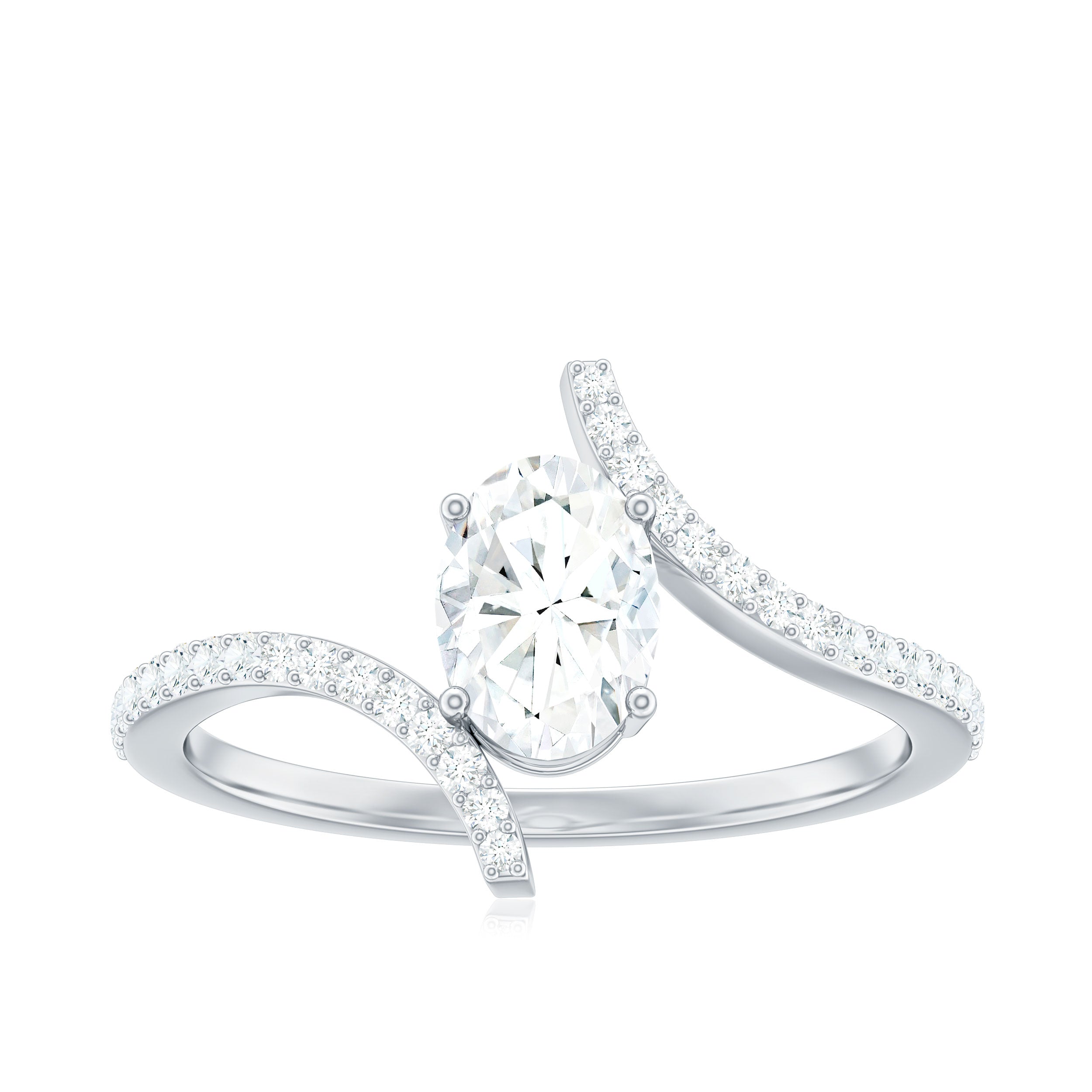 Minimal Moissanite Bypass Engagement Ring in Gold Moissanite - ( D-VS1 ) - Color and Clarity - Rosec Jewels