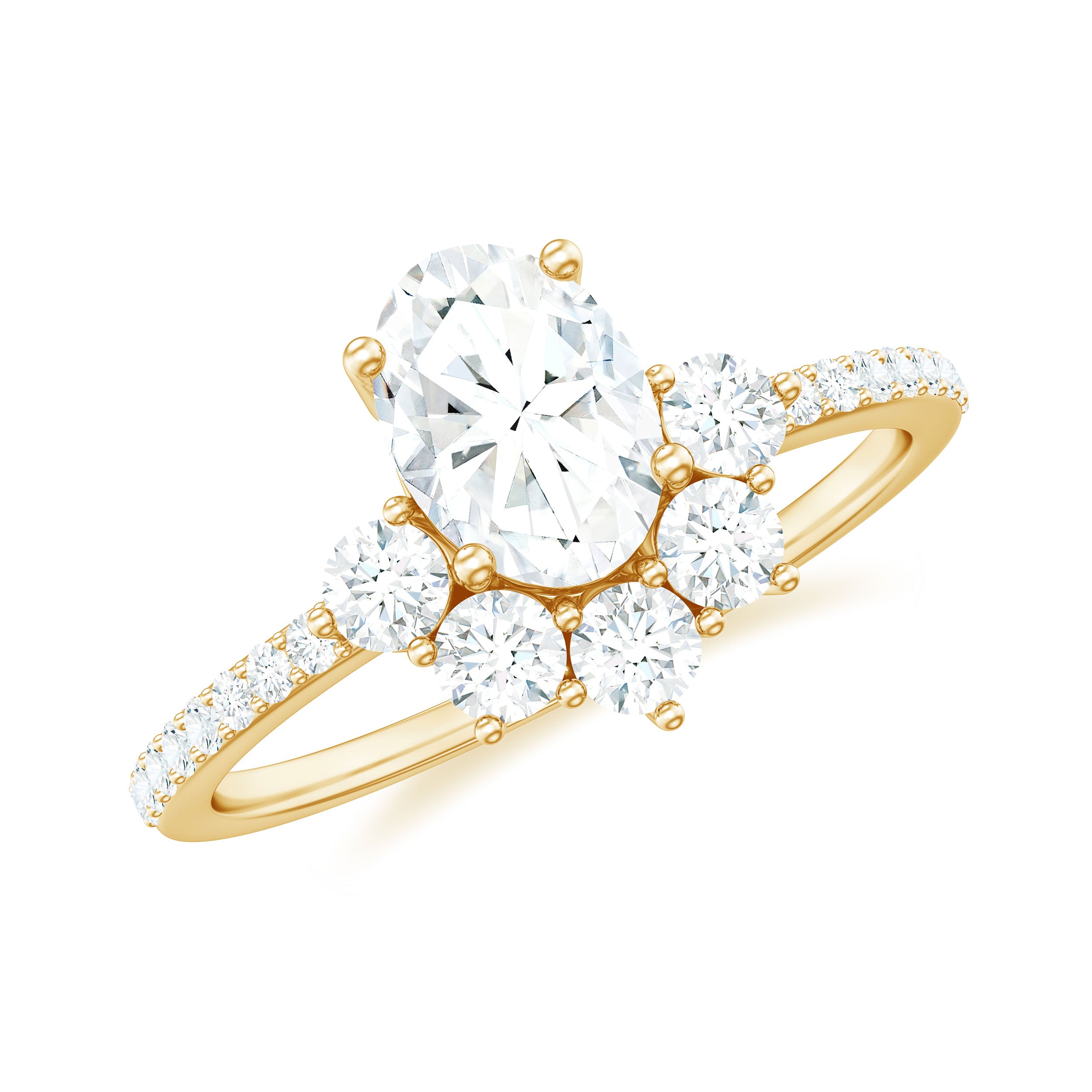 1.75 Carat Oval Moissanite Half Halo Engagement Ring in Gold Moissanite - ( D-VS1 ) - Color and Clarity - Rosec Jewels