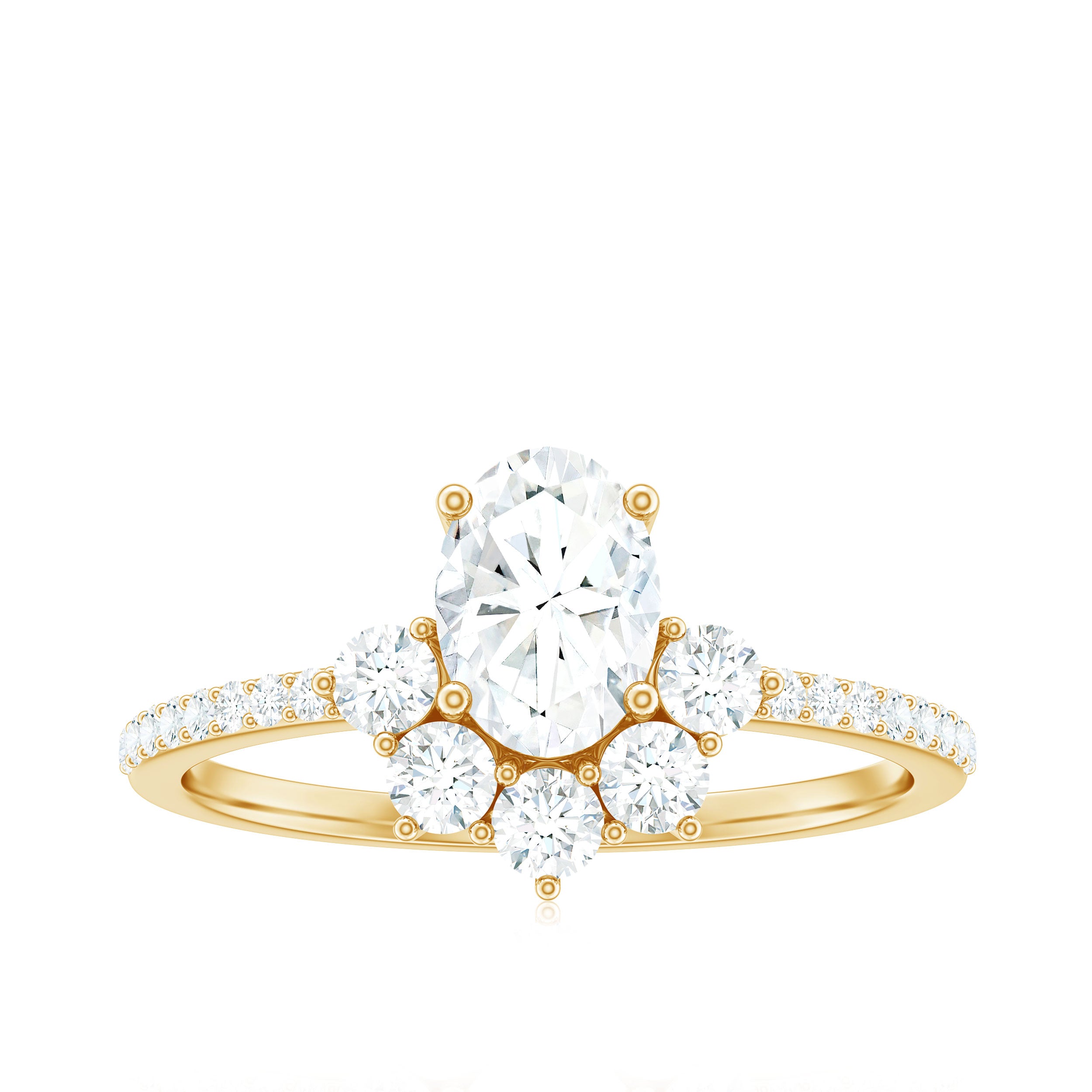 1.75 Carat Oval Moissanite Half Halo Engagement Ring in Gold Moissanite - ( D-VS1 ) - Color and Clarity - Rosec Jewels