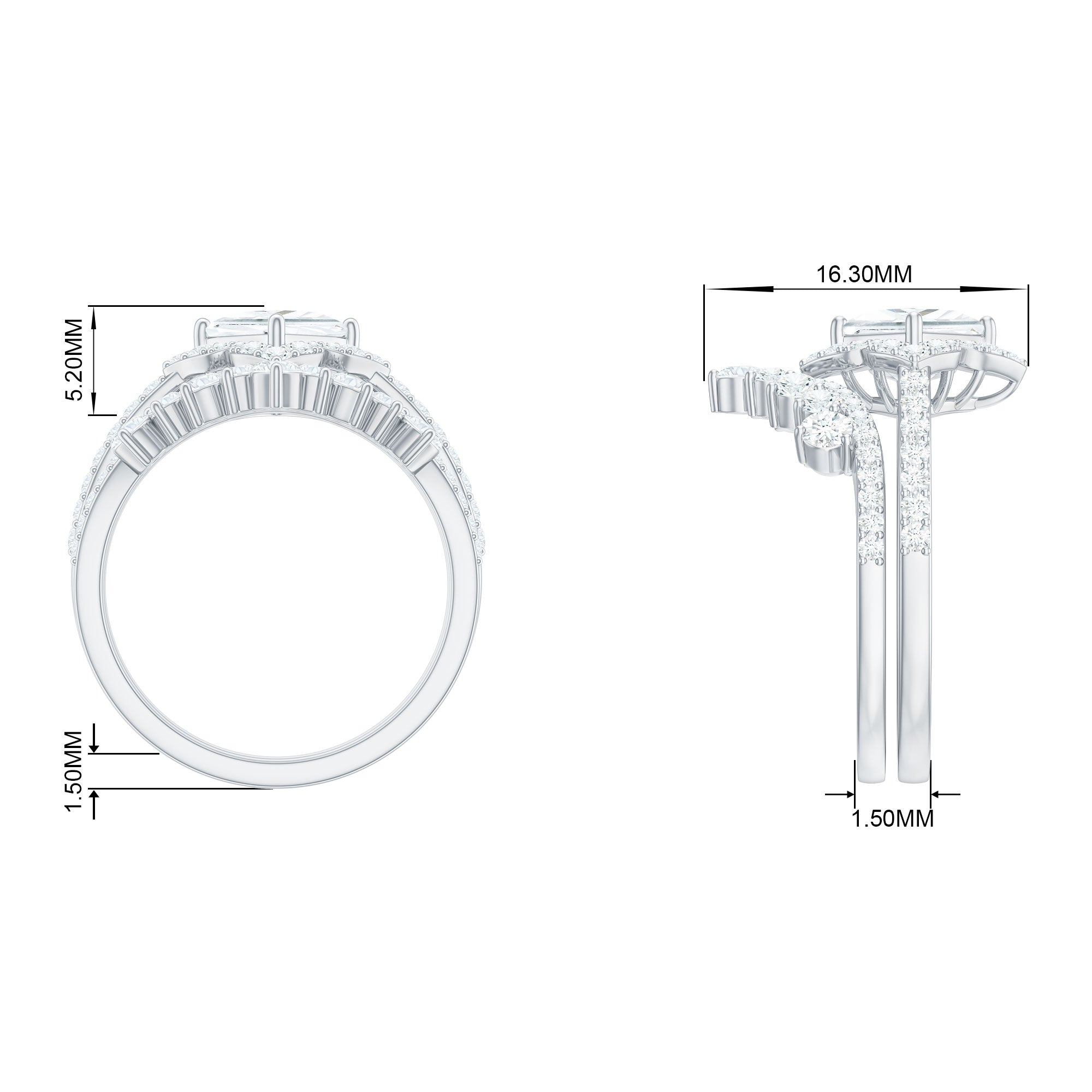 2.50 CT Cubic Zirconia Statement Wedding Ring Set in Gold Zircon - ( AAAA ) - Quality - Rosec Jewels