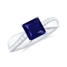 Princess Cut Lab-Created Blue Sapphire Engagement Ring with Diamond Lab Created Blue Sapphire - ( AAAA ) - Quality - Rosec Jewels