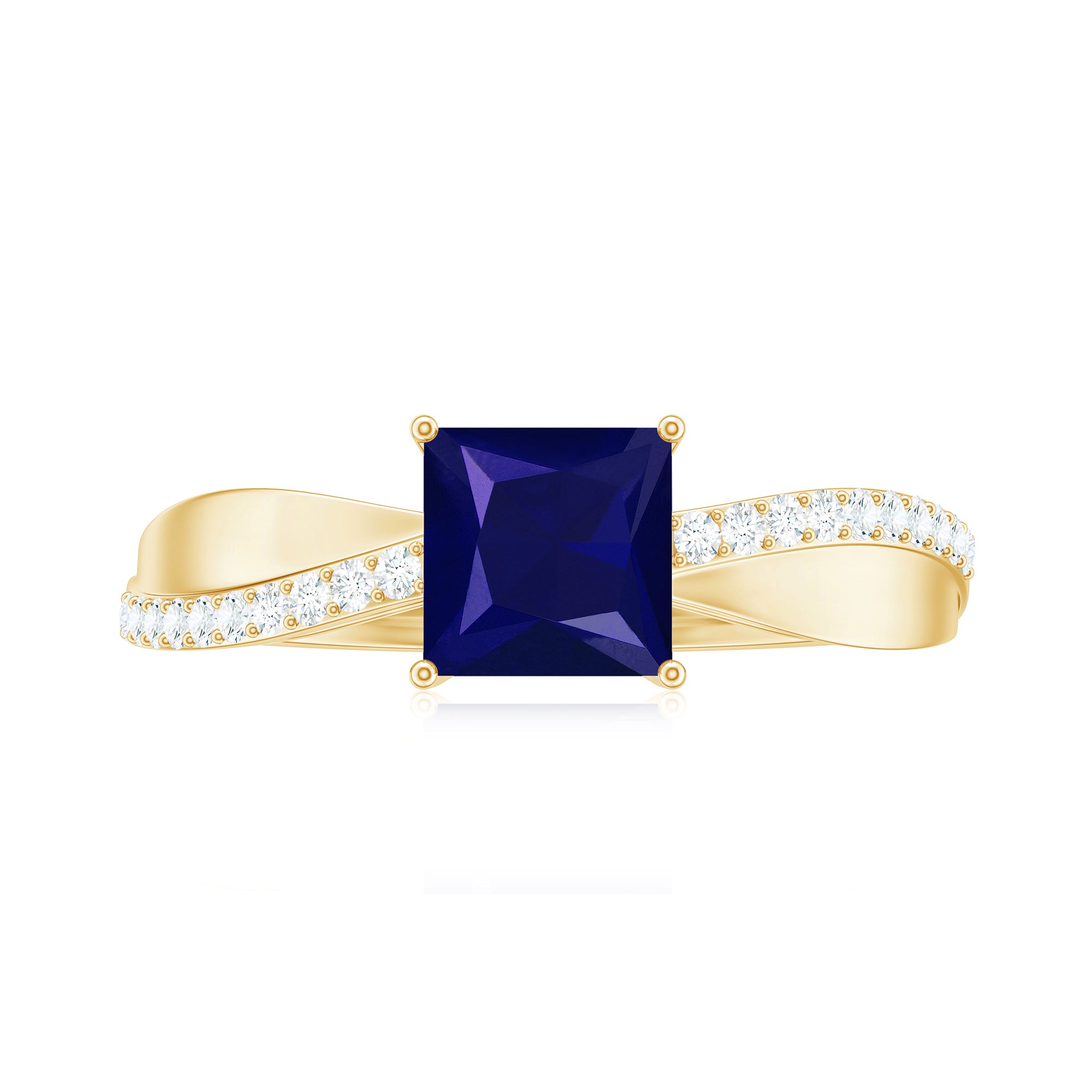 Princess Cut Lab-Created Blue Sapphire Engagement Ring with Diamond Lab Created Blue Sapphire - ( AAAA ) - Quality - Rosec Jewels