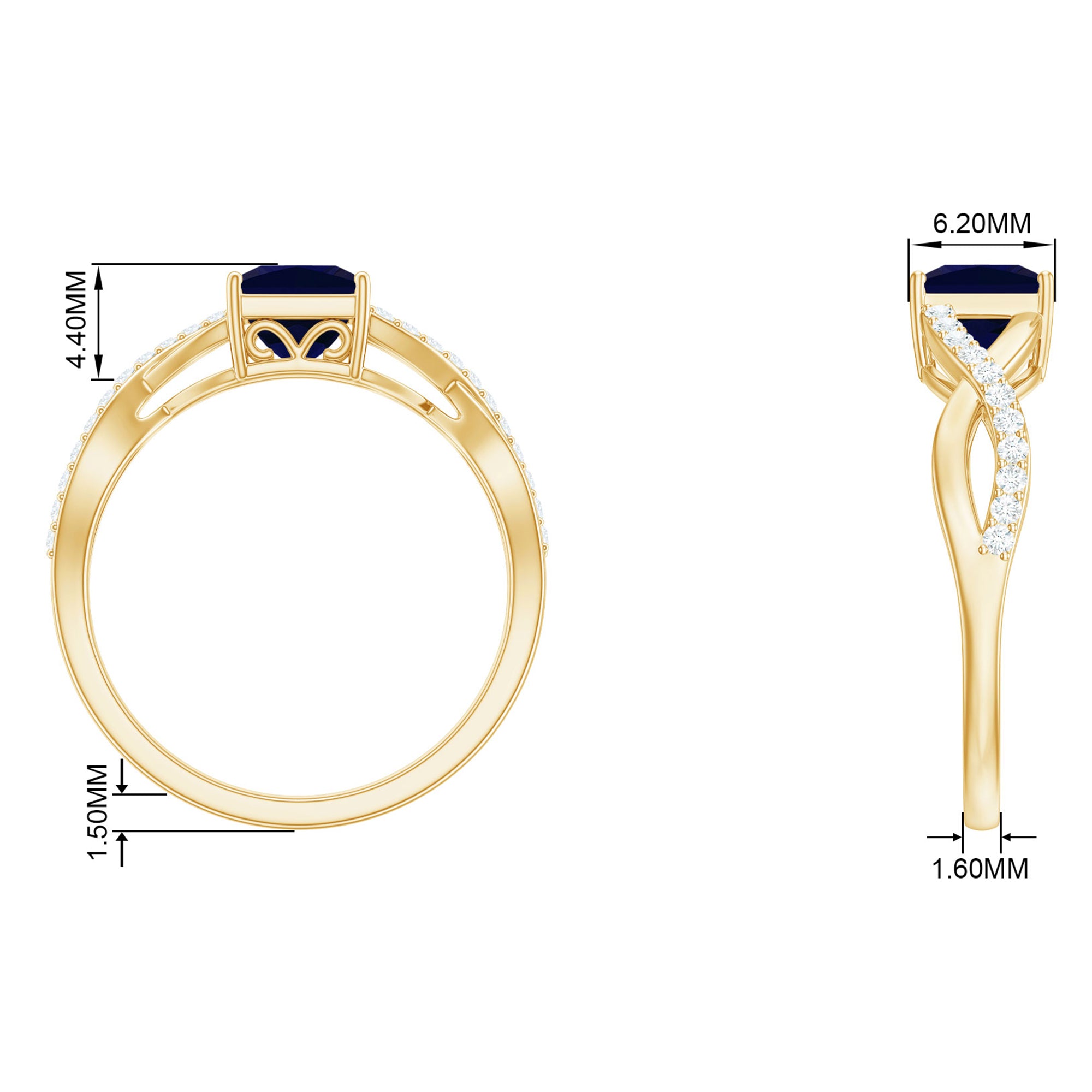 Princess Cut Solitaire Lab-Created Blue Sapphire and Diamond Ring Lab Created Blue Sapphire - ( AAAA ) - Quality - Rosec Jewels