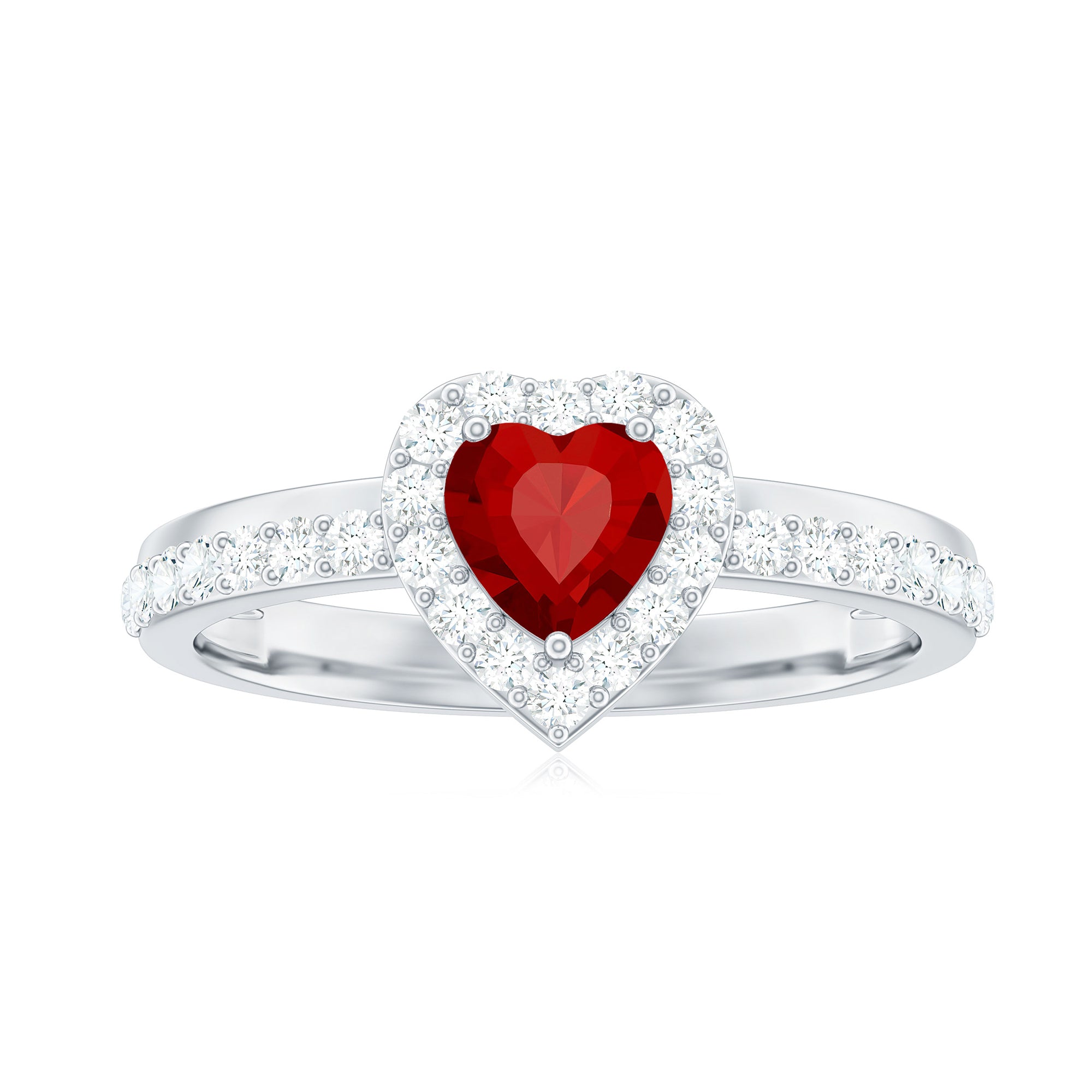 Created Ruby Heart Promise Ring with Diamond Halo Lab Created Ruby - ( AAAA ) - Quality - Rosec Jewels