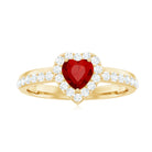 Created Ruby Heart Promise Ring with Diamond Halo Lab Created Ruby - ( AAAA ) - Quality - Rosec Jewels