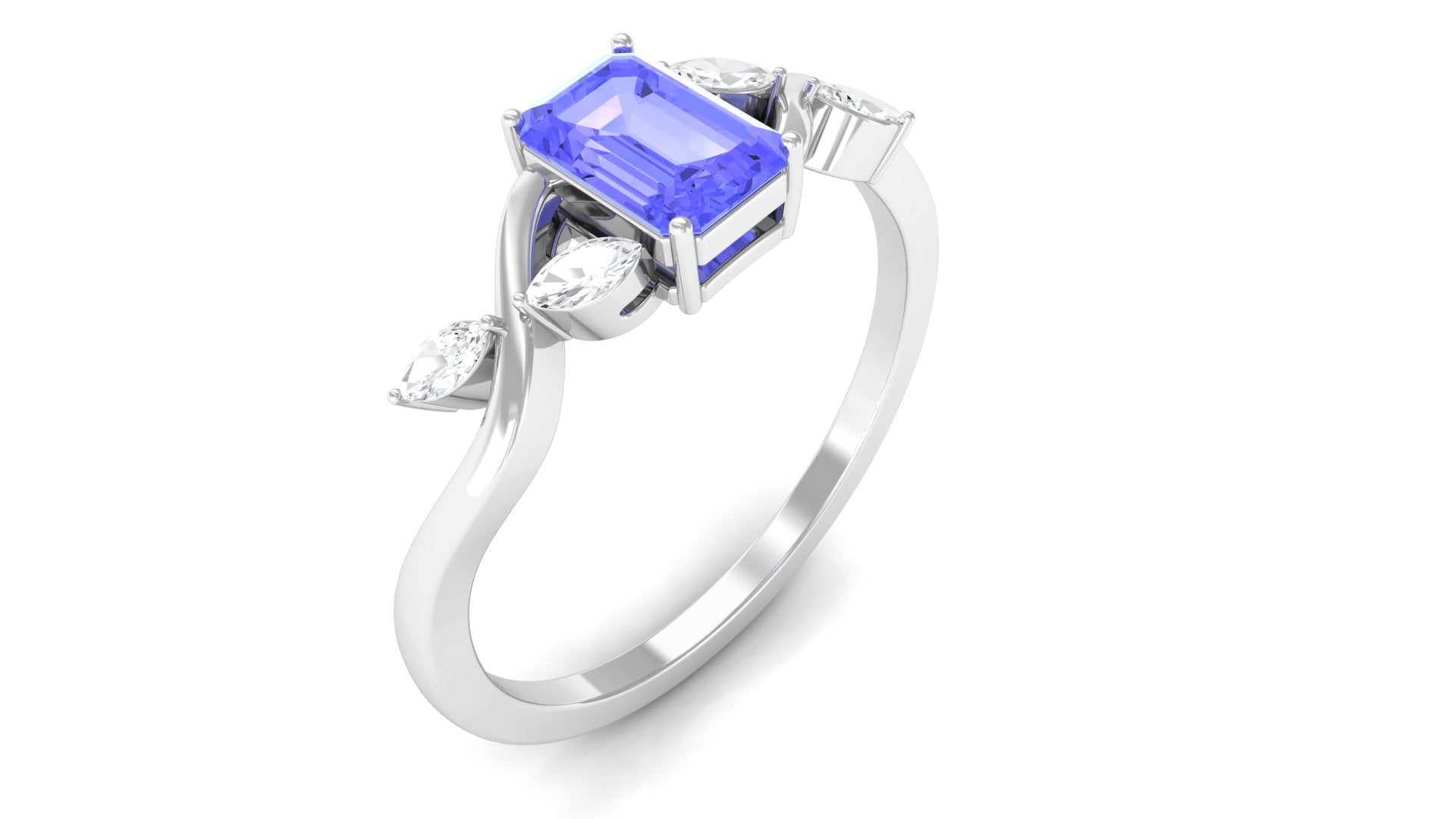 Emerald Cut Tanzanite Solitaire Split Shank Ring Tanzanite - ( AAA ) - Quality - Rosec Jewels