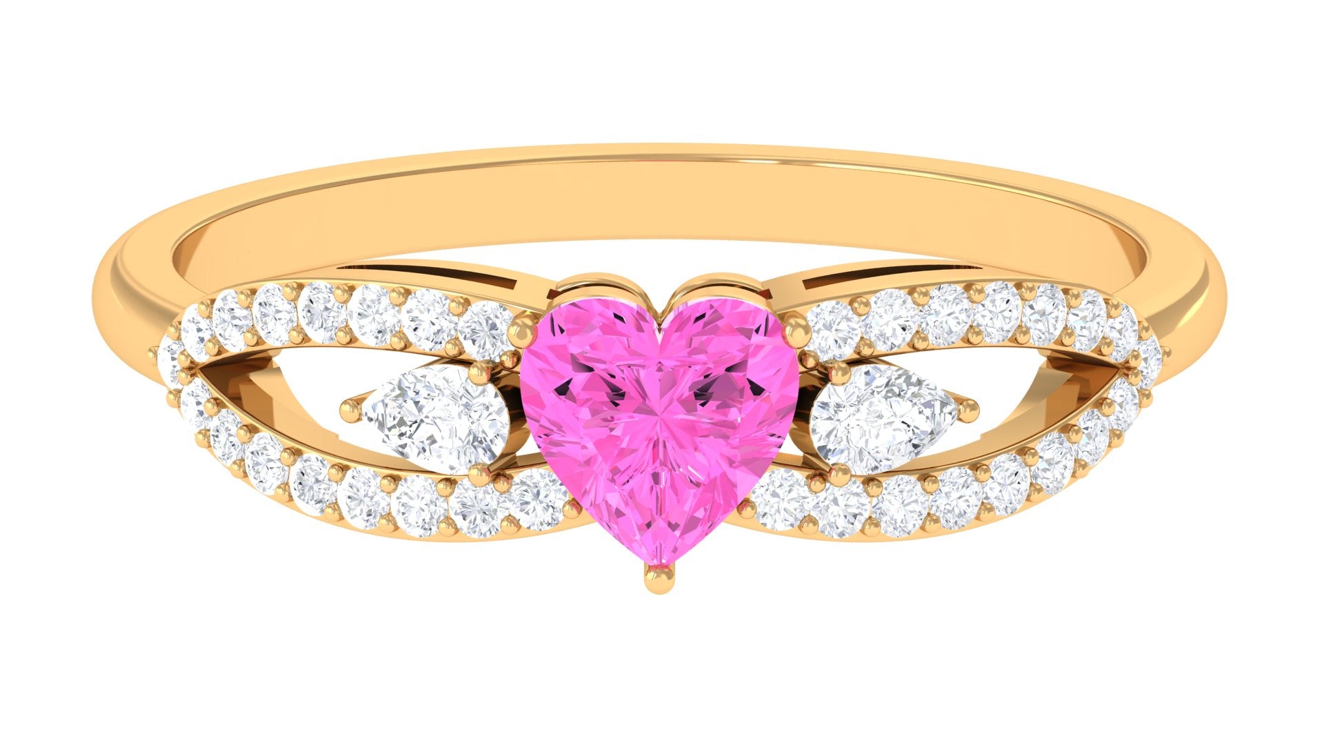 Heart Shape Pink Sapphire Split Shank Ring with Diamond Pink Sapphire - ( AAA ) - Quality - Rosec Jewels