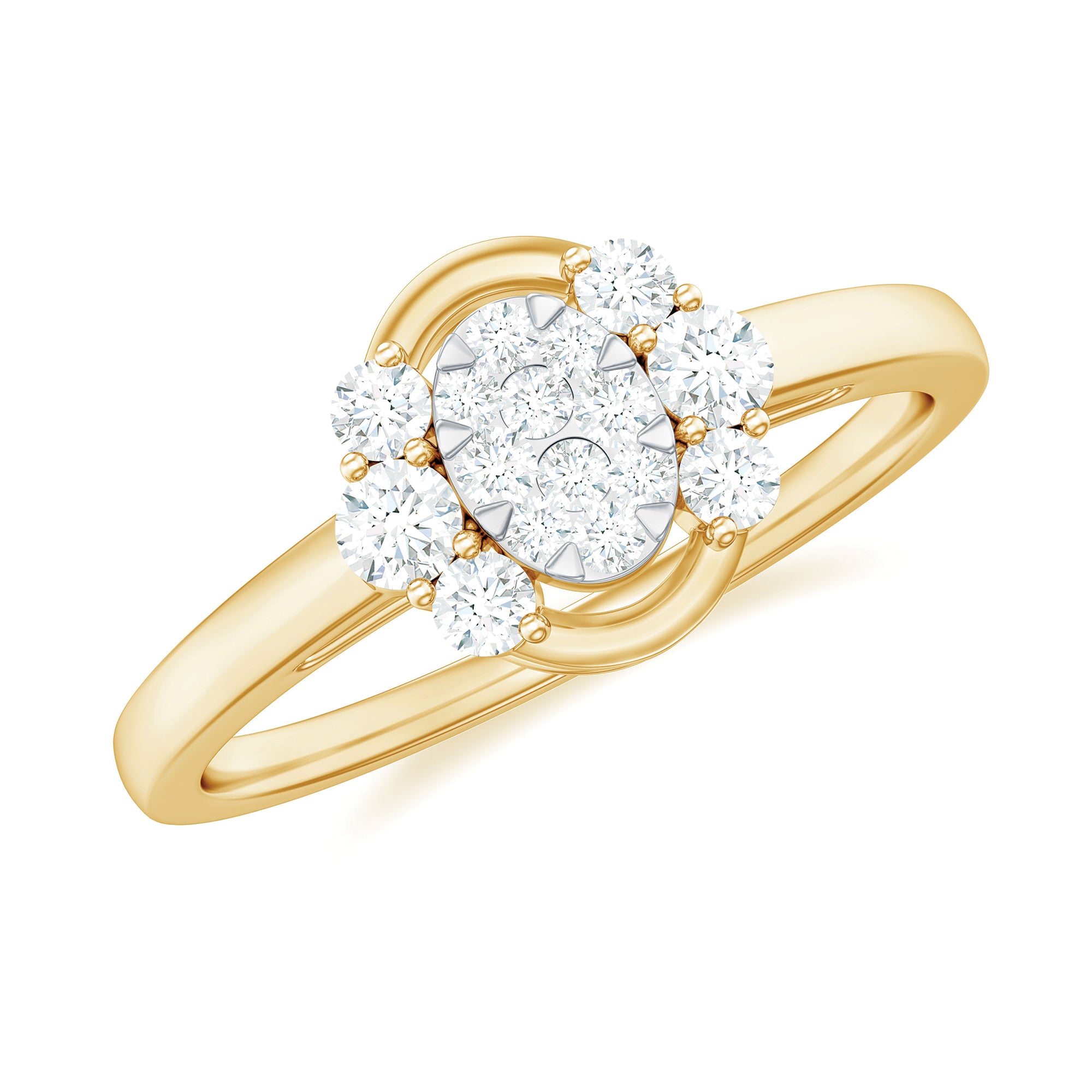 Minimal Certified Moissanite Illusion Engagement Ring in Gold Moissanite - ( D-VS1 ) - Color and Clarity - Rosec Jewels