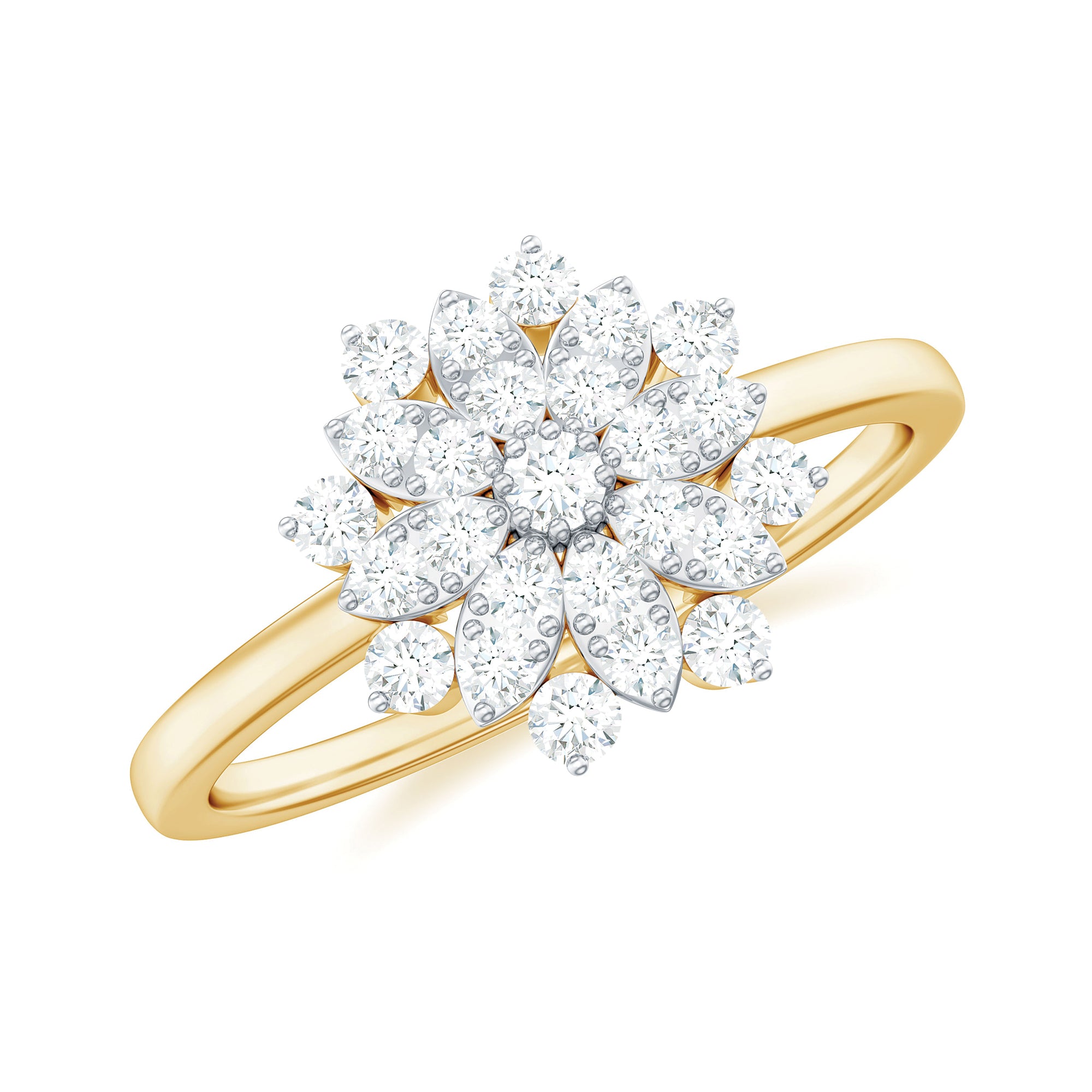 3/4 Carat Minimal Moissanite Cluster Flower Cocktail Ring Moissanite - ( D-VS1 ) - Color and Clarity - Rosec Jewels