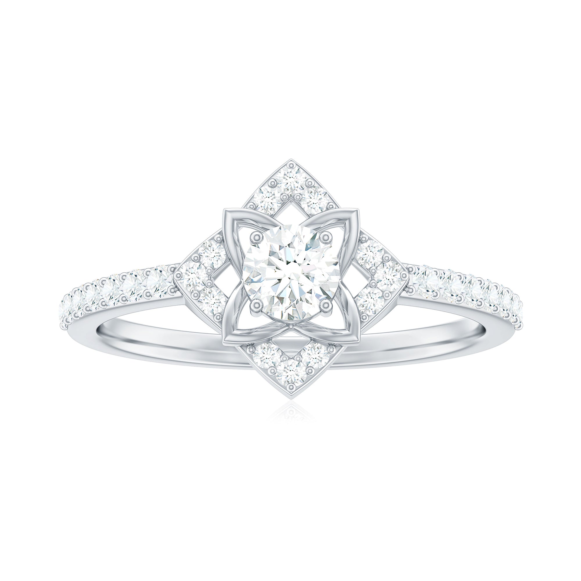 3/4 Carat Minimal Moissanite Flower Engagement Gold Ring Moissanite - ( D-VS1 ) - Color and Clarity - Rosec Jewels