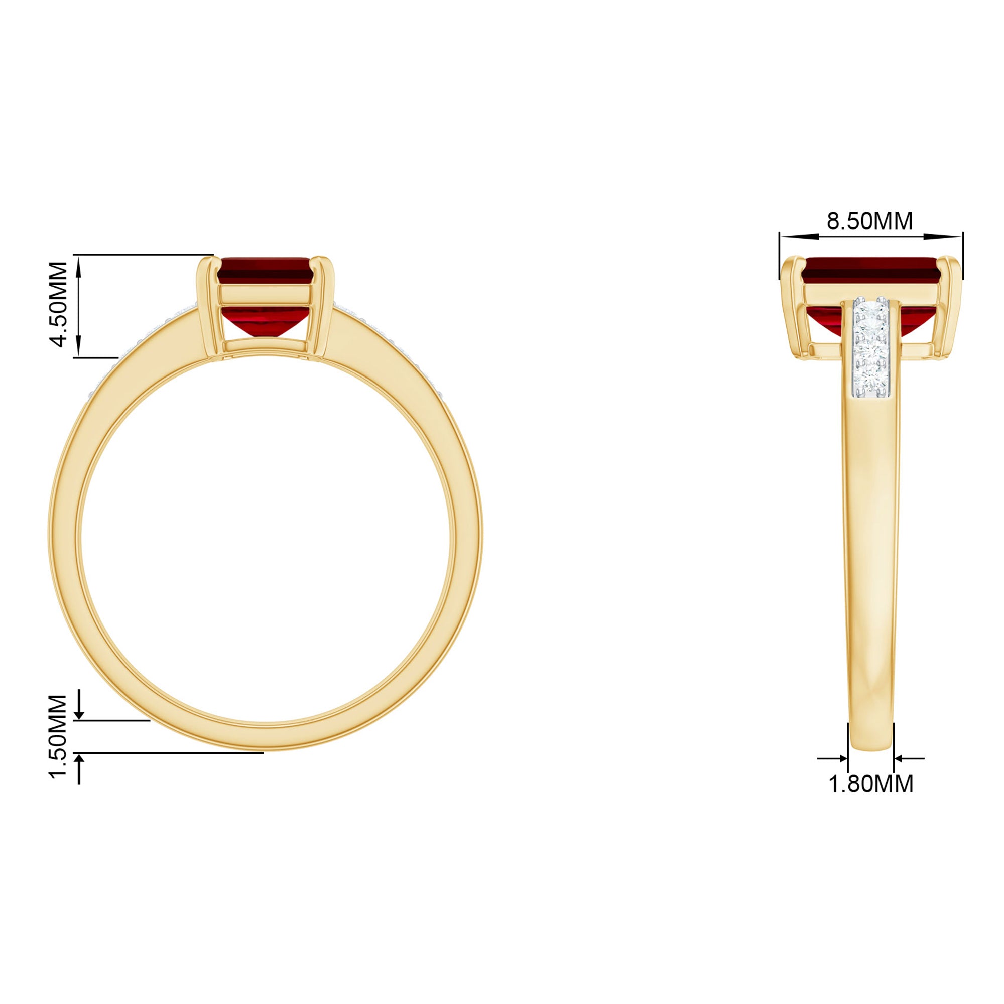 Emerald Cut Certified Created Ruby Solitaire Ring with Diamond Lab Created Ruby - ( AAAA ) - Quality - Rosec Jewels