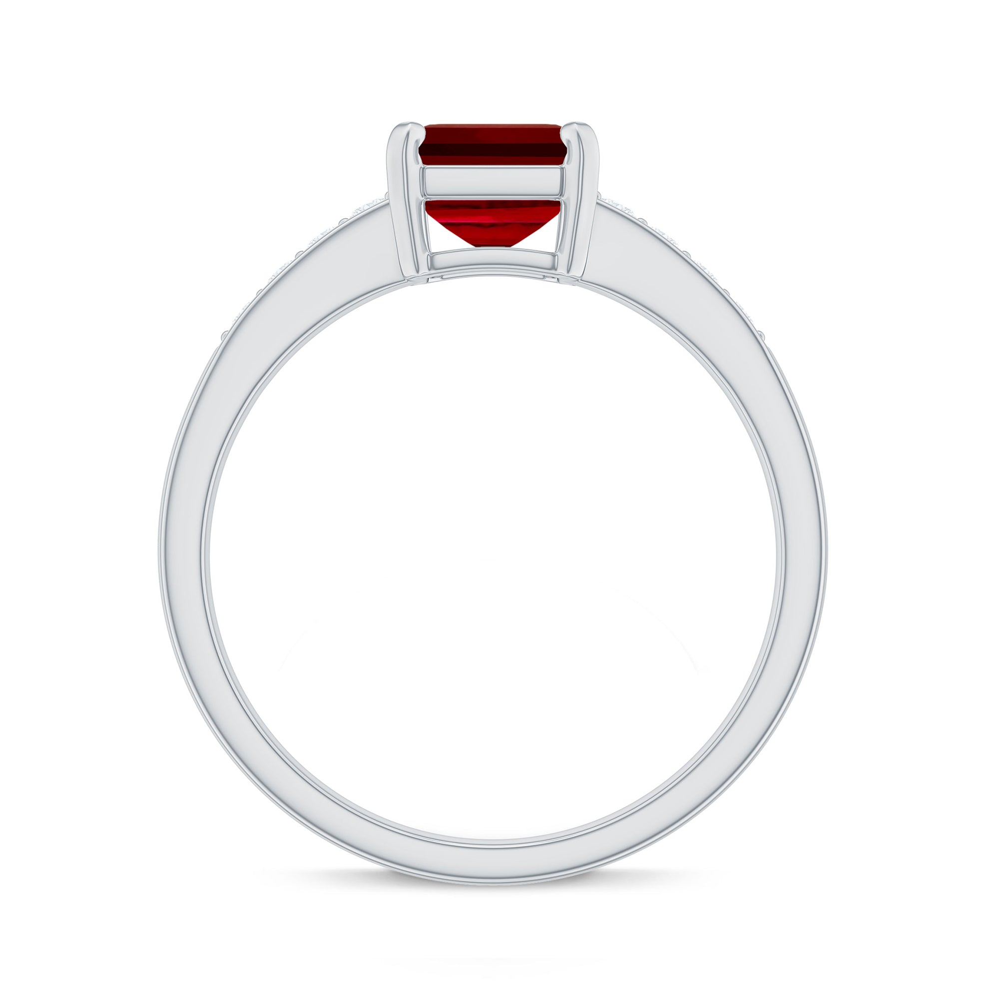 Emerald Cut Certified Created Ruby Solitaire Ring with Diamond Lab Created Ruby - ( AAAA ) - Quality - Rosec Jewels