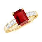 Emerald Cut Certified Created Ruby Solitaire Ring with Diamond Lab Created Ruby - ( AAAA ) - Quality - Rosec Jewels