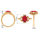 Certified Vintage Inspired Created Ruby Engagement Ring with Diamond Lab Created Ruby - ( AAAA ) - Quality - Rosec Jewels