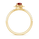 Lab-Created Ruby Flower Engagement Ring with Diamond Lab Created Ruby - ( AAAA ) - Quality - Rosec Jewels