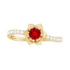 Lab-Created Ruby Flower Engagement Ring with Diamond Lab Created Ruby - ( AAAA ) - Quality - Rosec Jewels