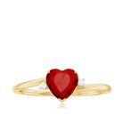 Heart Shape Lab Grown Ruby Solitaire Promise Ring with Diamond Lab Created Ruby - ( AAAA ) - Quality - Rosec Jewels