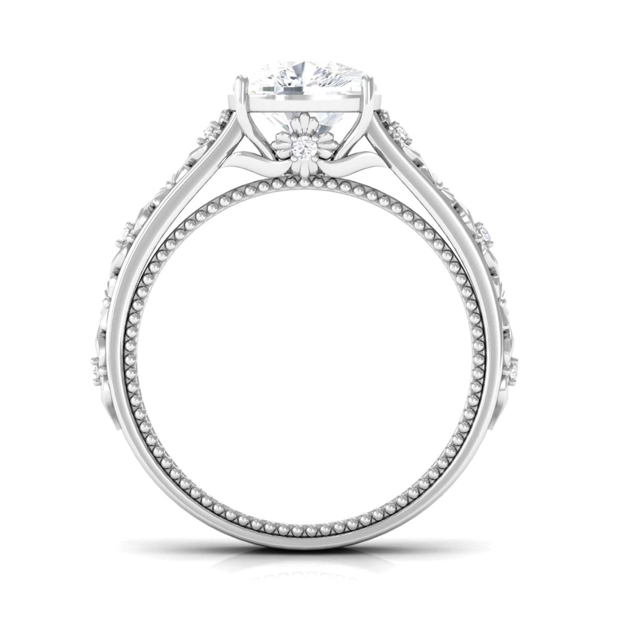 Cushion Cut Solitaire Moissanite Gold Floral Engagement Ring Moissanite - ( D-VS1 ) - Color and Clarity - Rosec Jewels