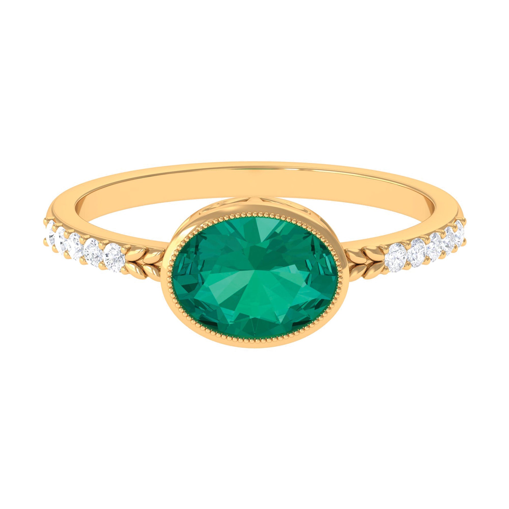 1 CT Oval Cut Emerald East West Engagement Ring with Diamond Emerald - ( AAA ) - Quality - Rosec Jewels