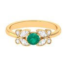 Round Emerald Butterfly Engagement Ring with Diamond Emerald - ( AAA ) - Quality - Rosec Jewels