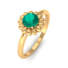 1/2 CT Round Cut Solitaire Emerald Gold Flower Ring Emerald - ( AAA ) - Quality - Rosec Jewels