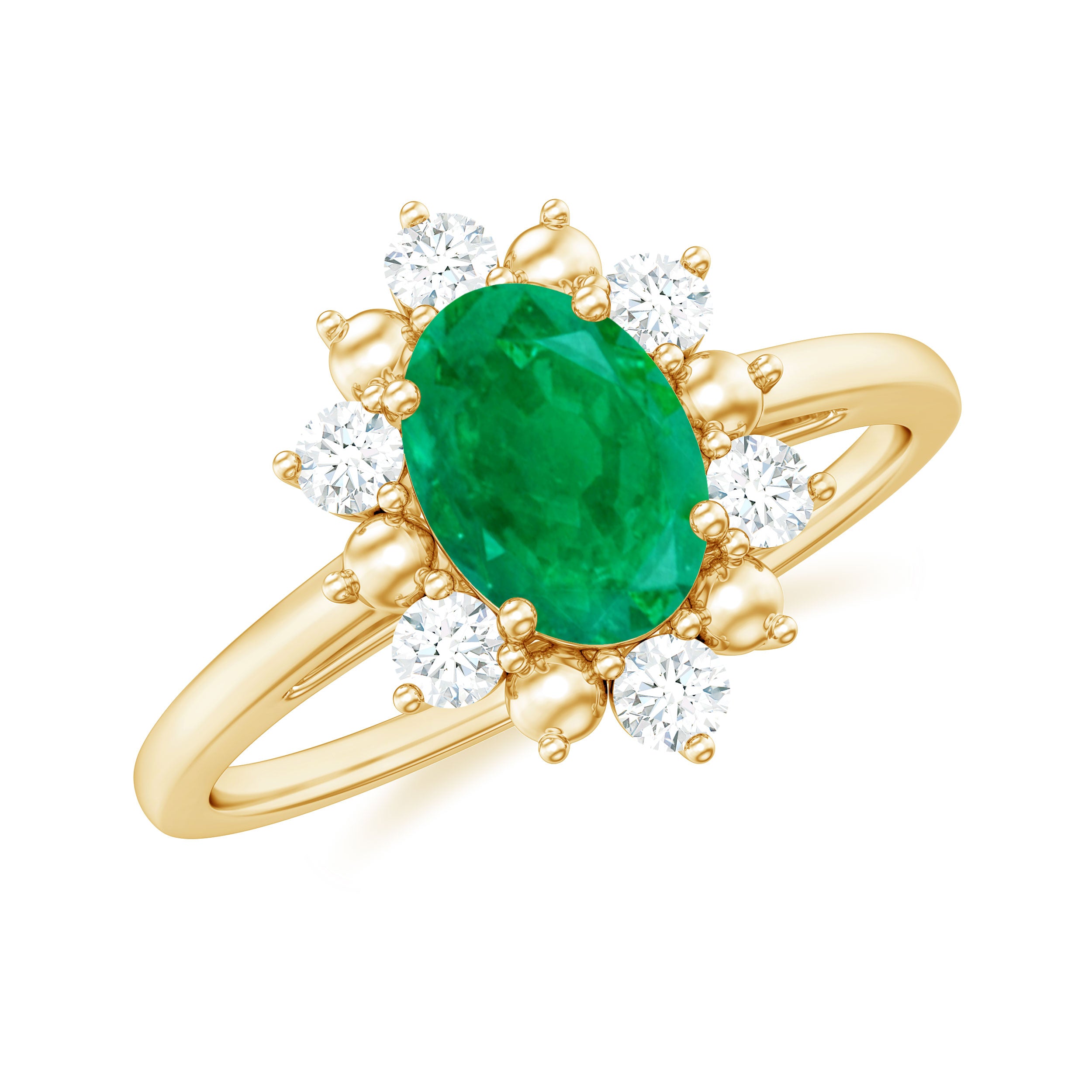 1 CT Oval Emerald Floral Halo Engagement Ring with Diamond Emerald - ( AAA ) - Quality - Rosec Jewels