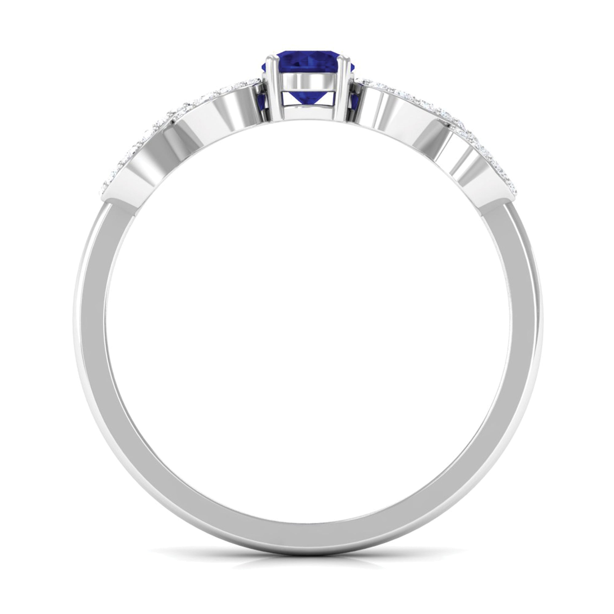 Round Blue Sapphire Solitaire Ring with Infinity Diamond Blue Sapphire - ( AAA ) - Quality - Rosec Jewels