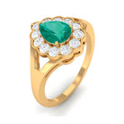 Pear Shaped Emerald Halo Engagement Ring with Diamond in Split Shank Emerald - ( AAA ) - Quality - Rosec Jewels