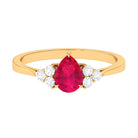 Claw Set Ruby Pear Solitaire Ring with Diamond Trio Ruby - ( AAA ) - Quality - Rosec Jewels