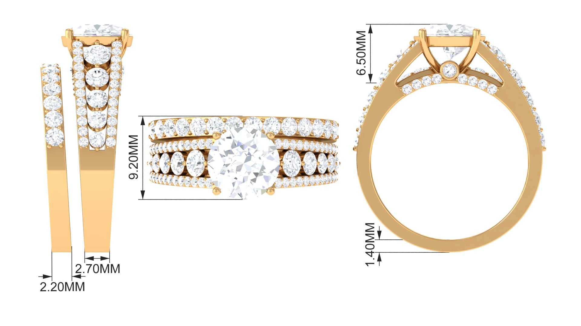 Zircon Designer Wedding Ring Set with Band Zircon - ( AAAA ) - Quality - Rosec Jewels