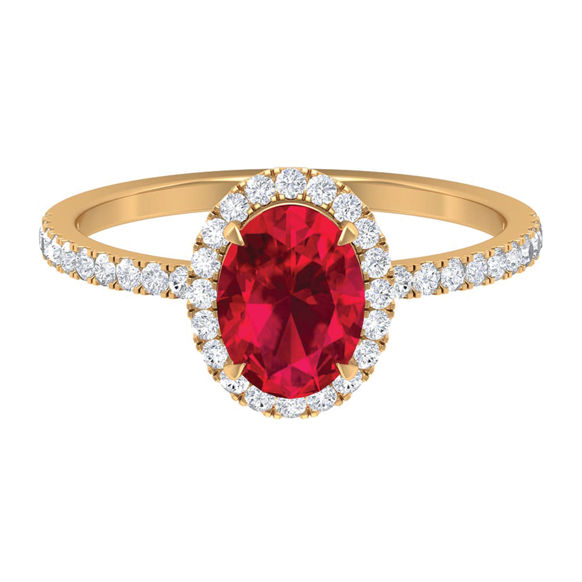 2 CT Oval Cut Ruby Cocktail Engagement Ring with Diamond Accent Ruby - ( AAA ) - Quality - Rosec Jewels