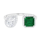 4 CT Created Emerald and Moissanite Two Stone Cuff Ring in Gold Lab Created Emerald - ( AAAA ) - Quality - Rosec Jewels