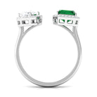 4 CT Created Emerald and Moissanite Two Stone Cuff Ring in Gold Lab Created Emerald - ( AAAA ) - Quality - Rosec Jewels