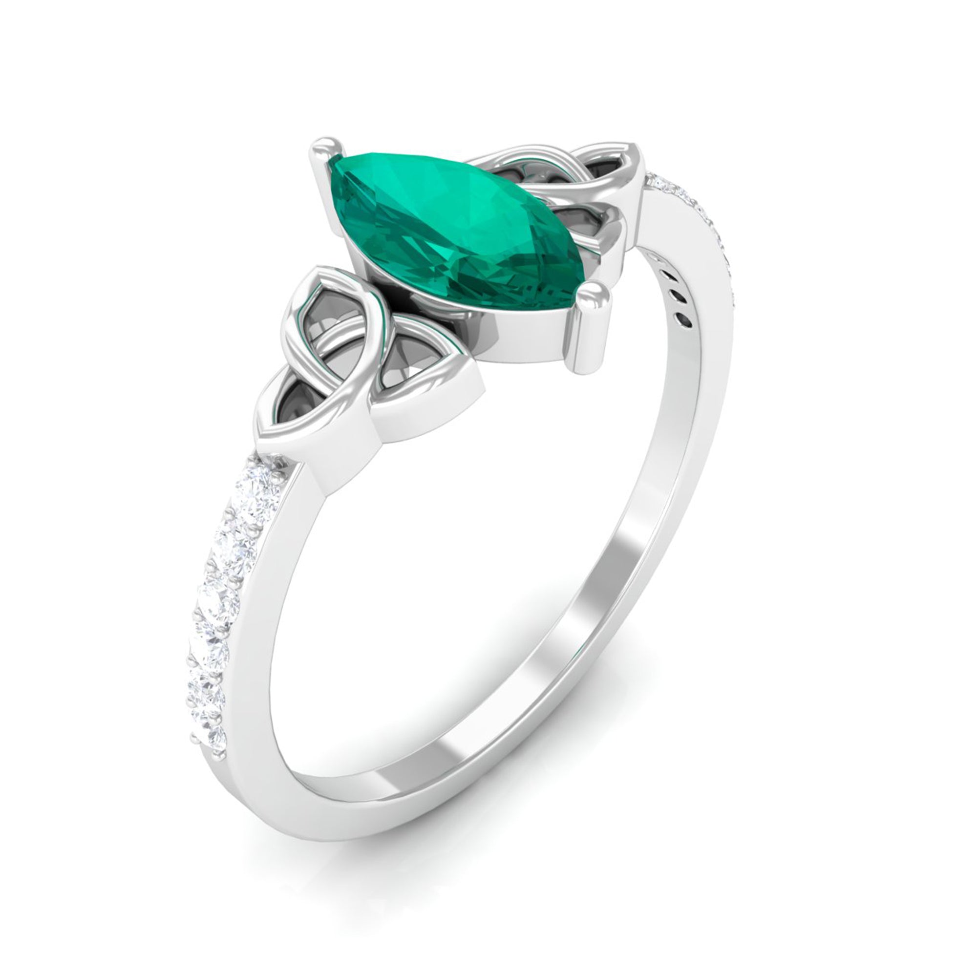 1 CT Marquise Emerald Solitaire Celtic Knot Ring with Diamond Emerald - ( AAA ) - Quality - Rosec Jewels