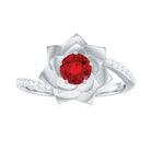 1 CT Created Ruby Flower Engagement Ring with Diamond Lab Created Ruby - ( AAAA ) - Quality - Rosec Jewels