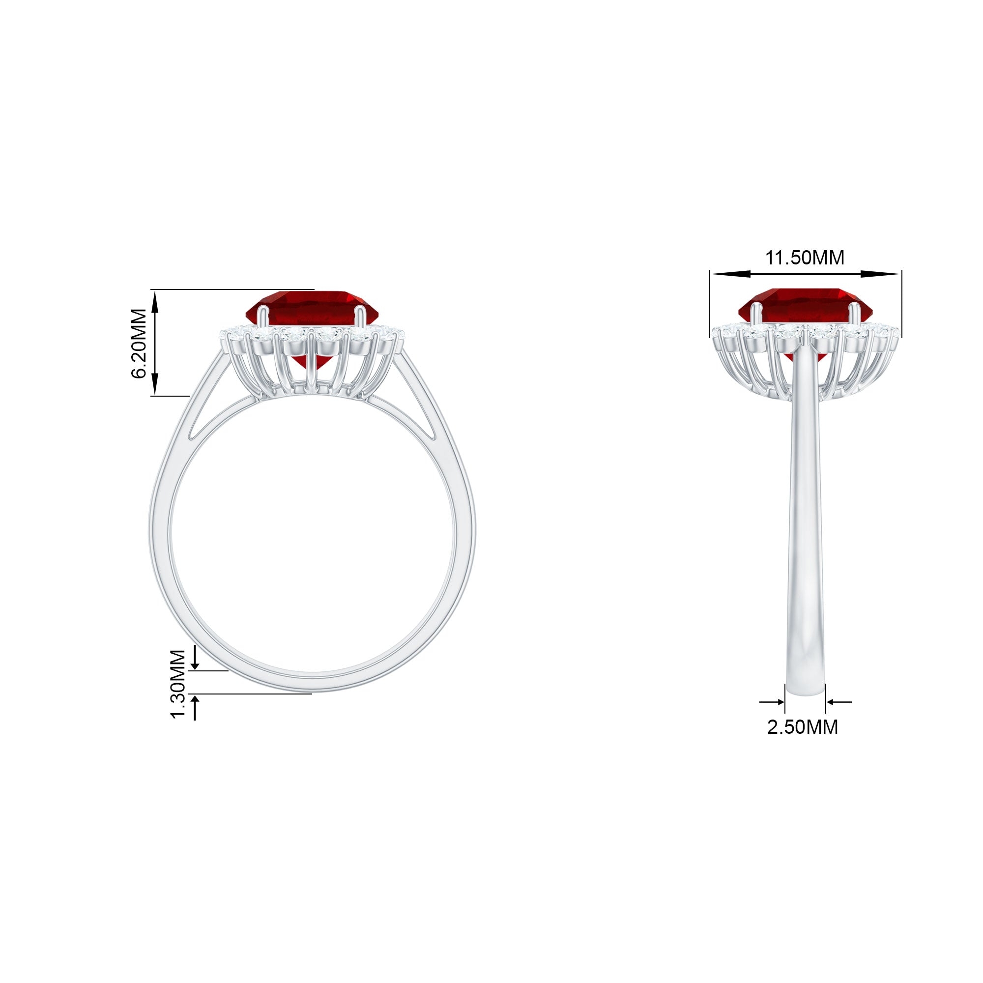 Round Shape Lab-Created Ruby Simple Halo Ring with Diamond Lab Created Ruby - ( AAAA ) - Quality - Rosec Jewels