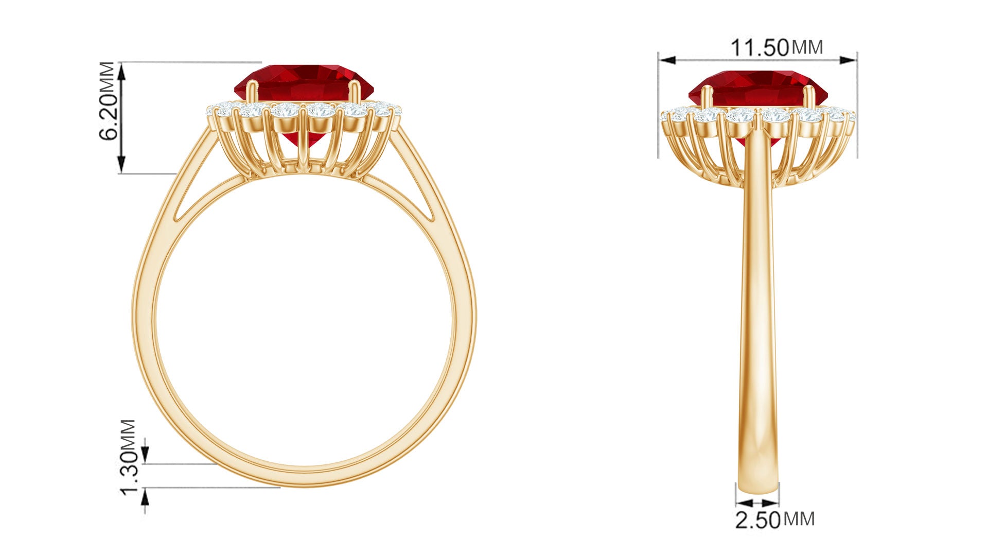 Round Shape Lab-Created Ruby Simple Halo Ring with Diamond Lab Created Ruby - ( AAAA ) - Quality - Rosec Jewels