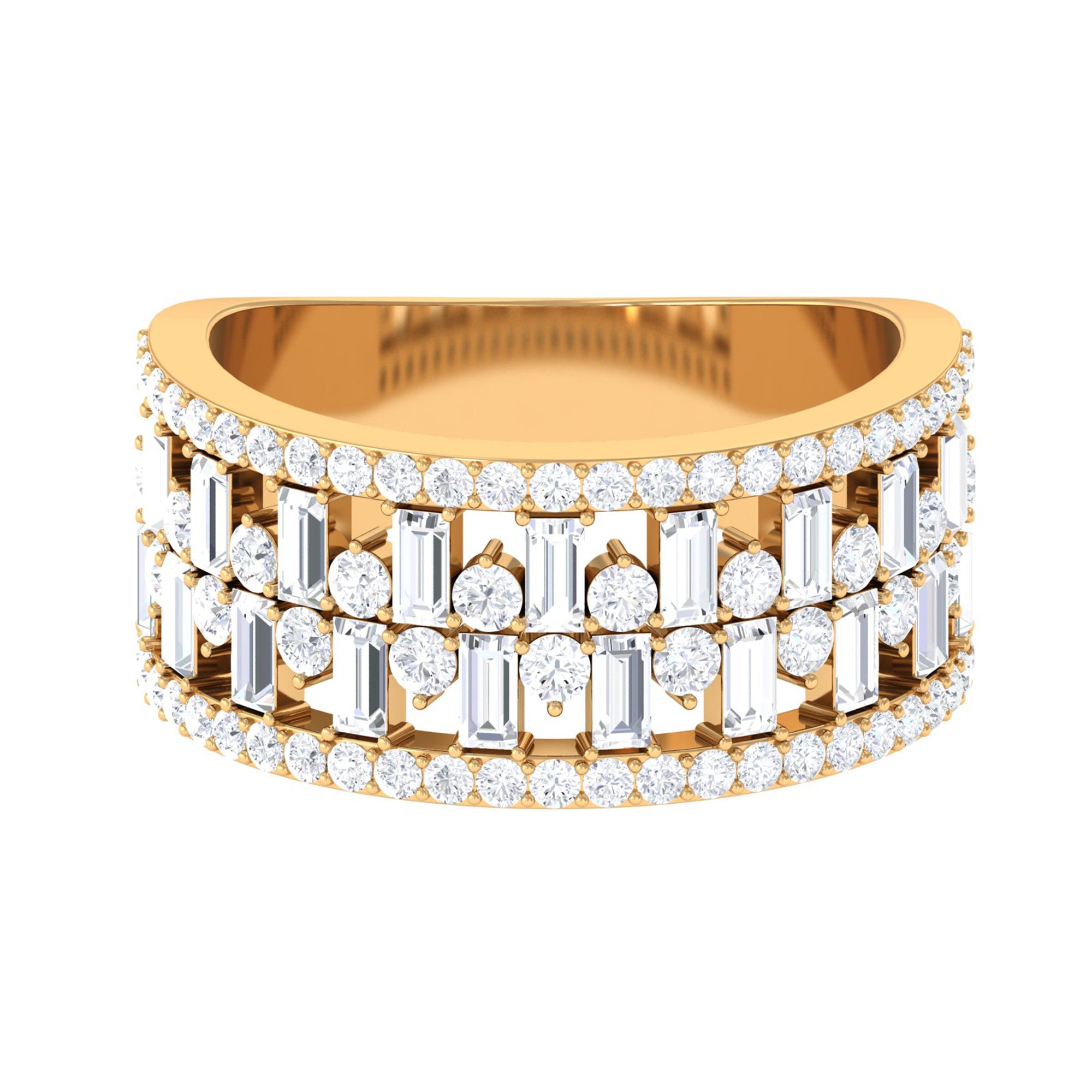 Designer Round and Baguette Cut Zircon Wedding Band Zircon - ( AAAA ) - Quality - Rosec Jewels