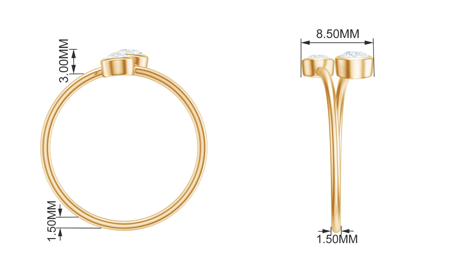 1/4 CT Two Stone Bypass Diamond Promise Ring in Gold Diamond - ( HI-SI ) - Color and Clarity - Rosec Jewels