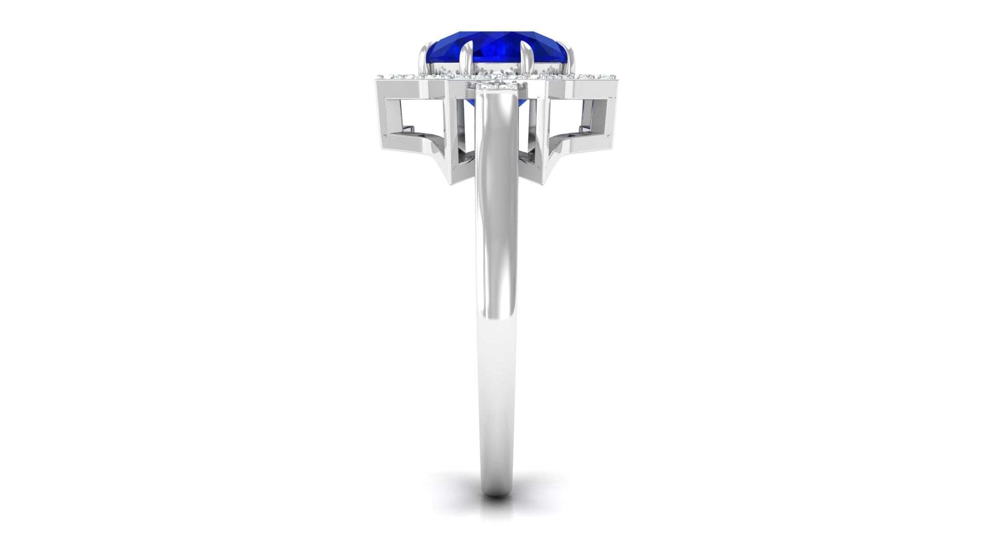 3.25 CT Created Blue Sapphire Star Shape Engagement Ring with Diamond Lab Created Blue Sapphire - ( AAAA ) - Quality - Rosec Jewels