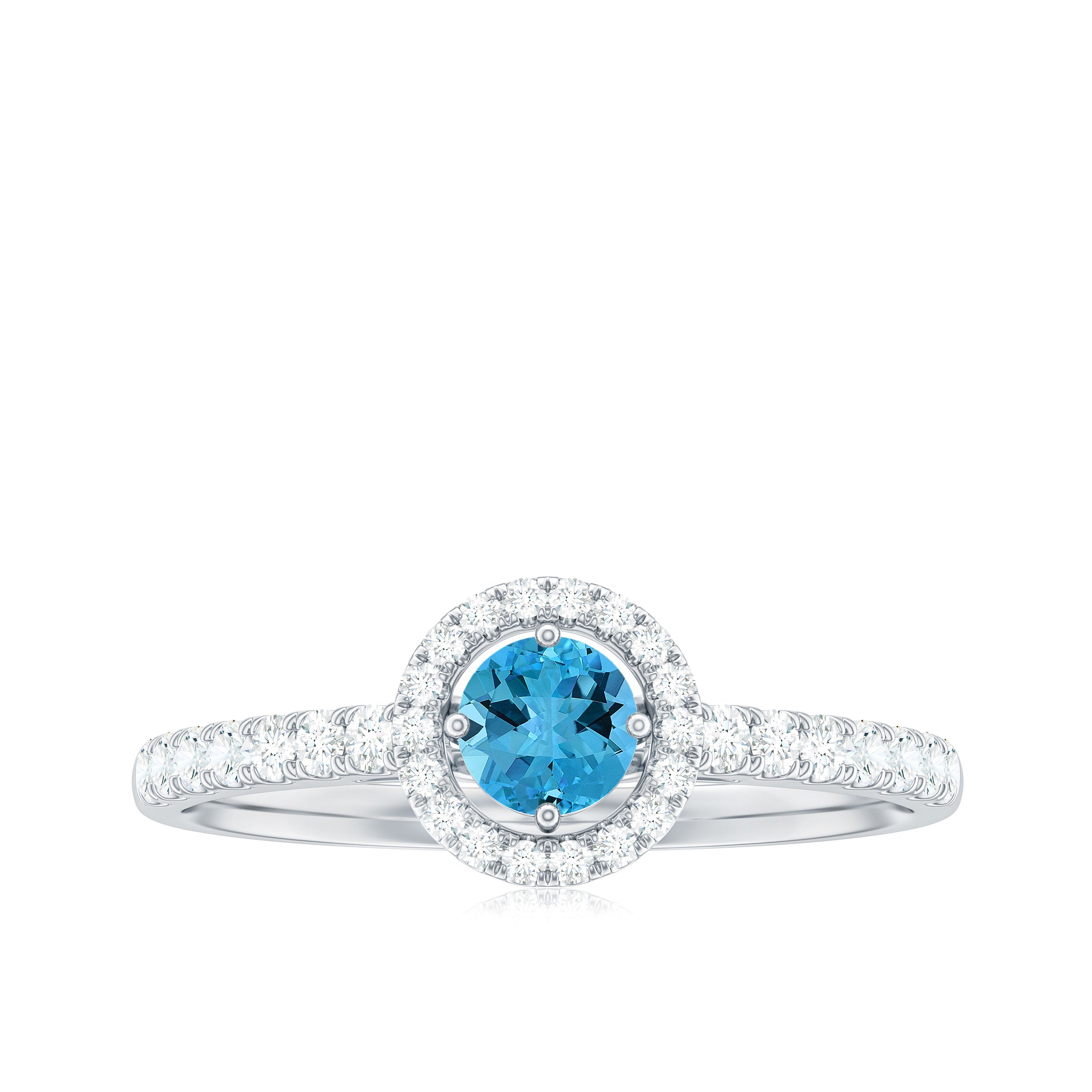 0.75 CT Swiss Blue Topaz and Diamond Halo Engagement Ring Swiss Blue Topaz - ( AAA ) - Quality - Rosec Jewels