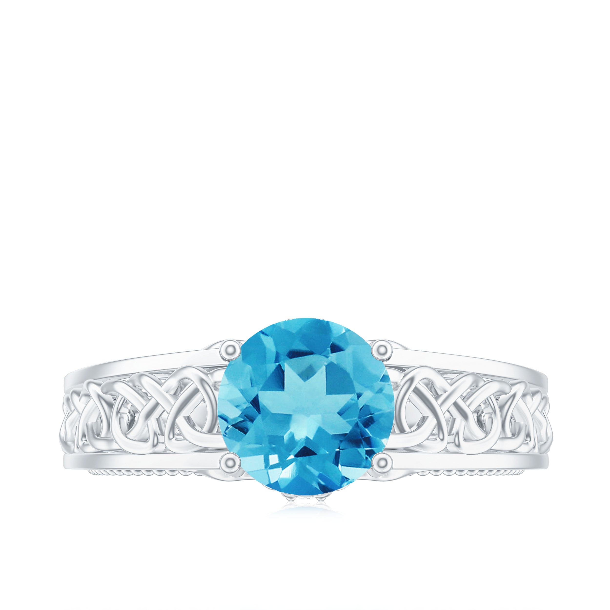 1.50 CT Swiss Blue Topaz Celtic Solitaire Band with Diamond Swiss Blue Topaz - ( AAA ) - Quality - Rosec Jewels