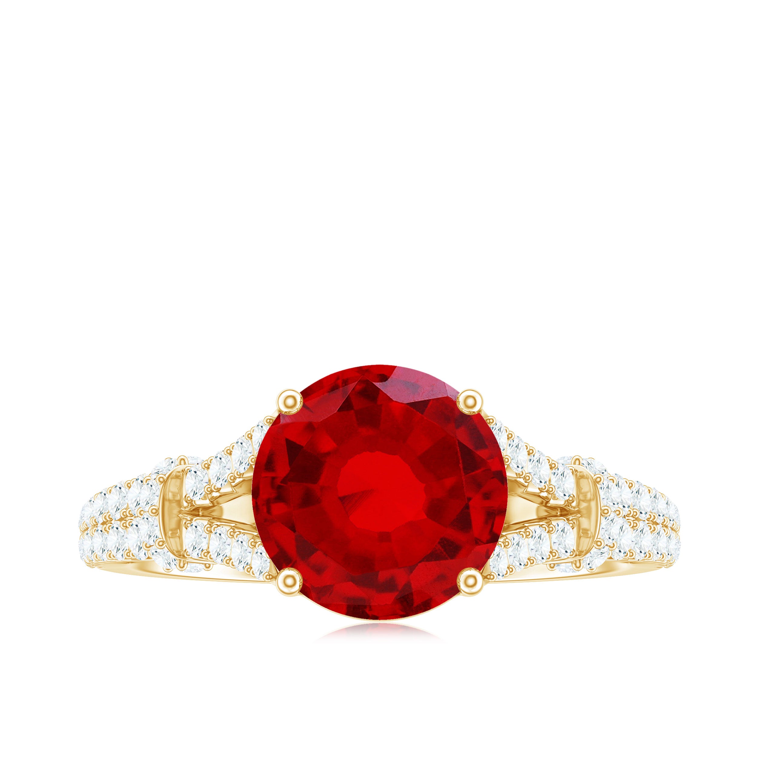 Created Ruby Solitaire Engagement Ring with Diamond in Split Shank Lab Created Ruby - ( AAAA ) - Quality - Rosec Jewels