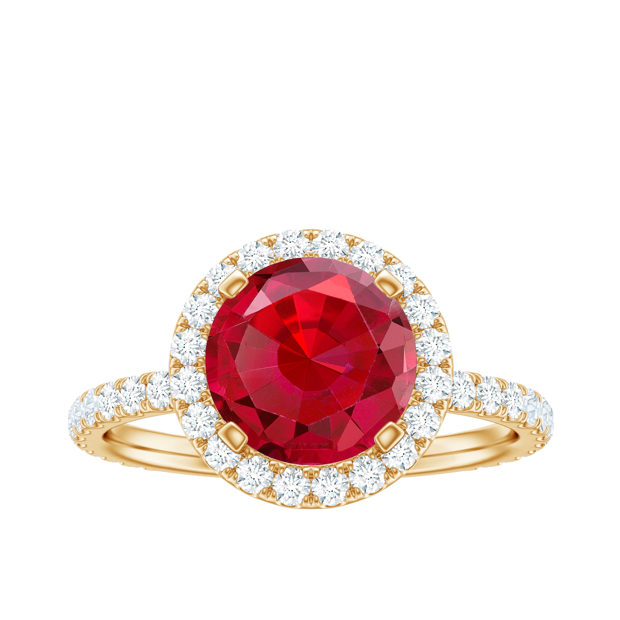 Created Ruby Halo Engagement Ring with Diamond Lab Created Ruby - ( AAAA ) - Quality - Rosec Jewels