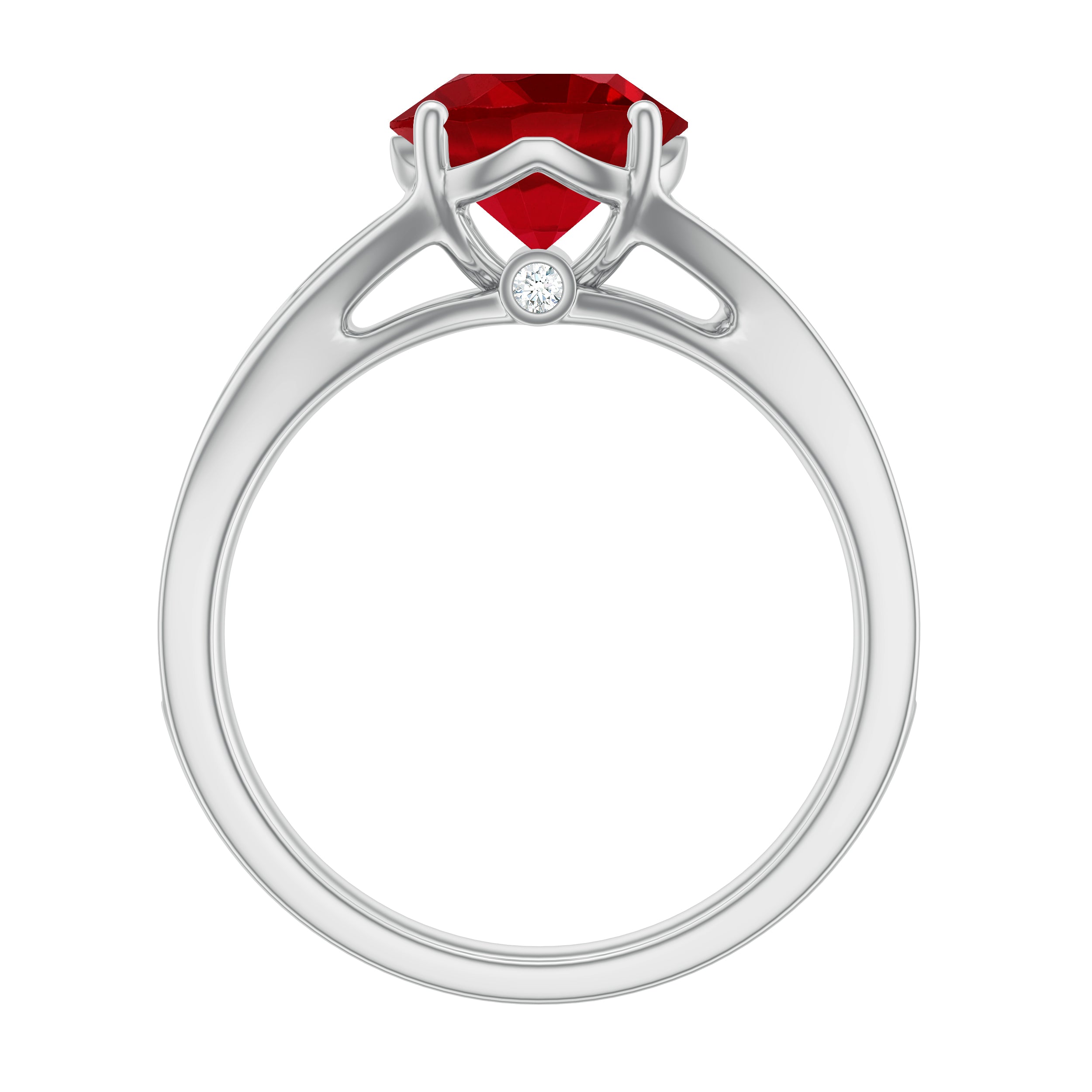 2.75 CT Round Created Ruby Solitaire Ring with Diamond in Split Shank Lab Created Ruby - ( AAAA ) - Quality - Rosec Jewels