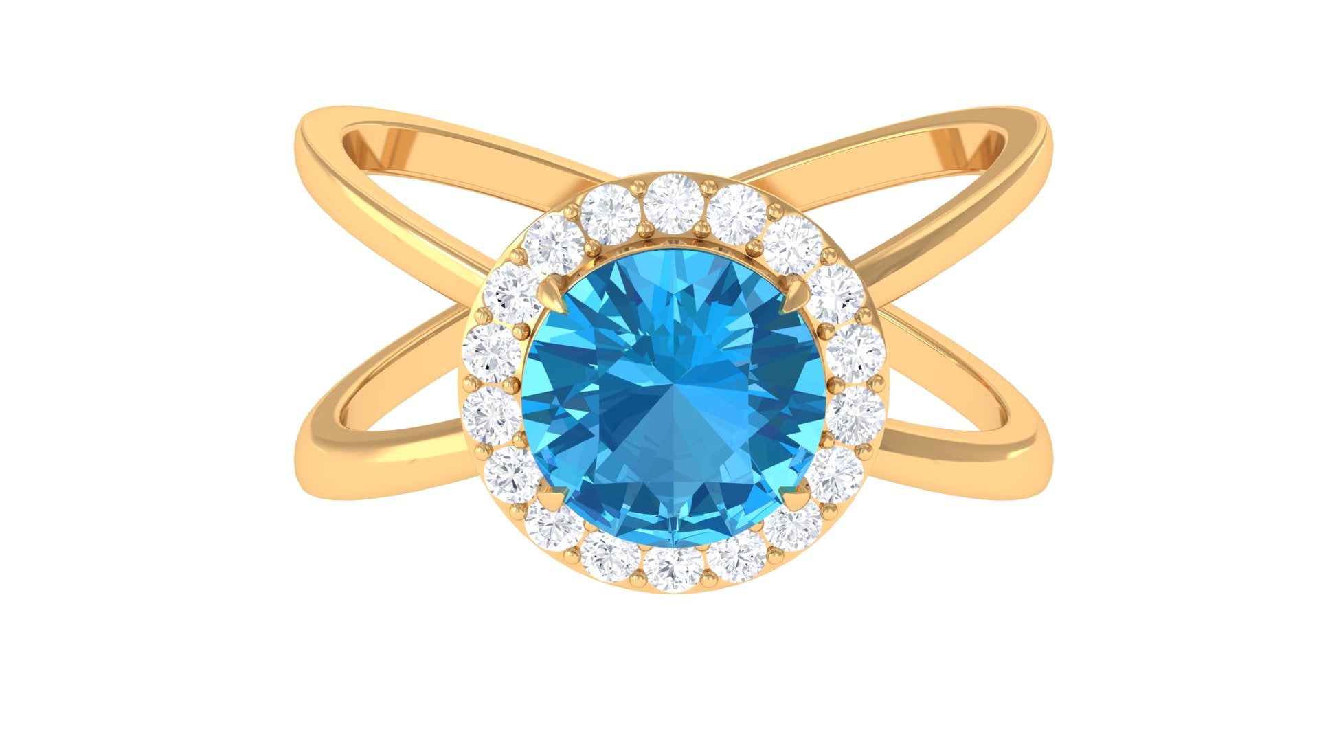 2.50 CT Swiss Blue Topaz Solitaire and Diamond Split Shank Ring Swiss Blue Topaz - ( AAA ) - Quality - Rosec Jewels